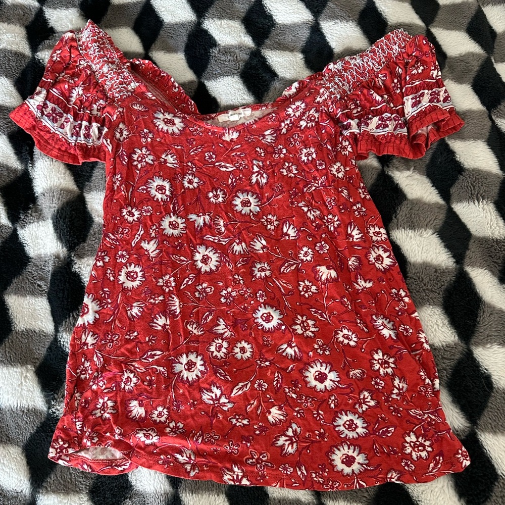 Maurices Floral Red Women's Off Shoulder Top